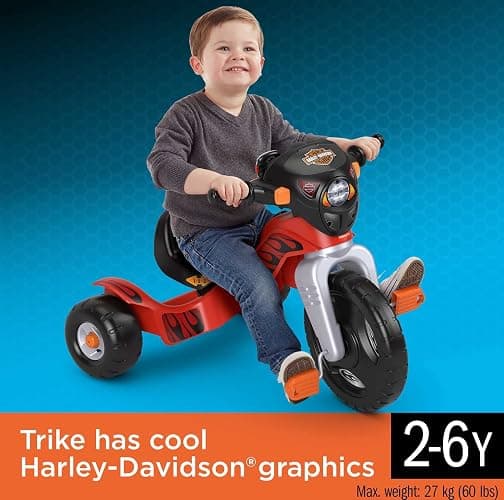 Fisher-Price Toddler Tricycle Harley-Davidson Lights & Sounds Trike, Toy Bike with Adjustable Seat & Storage for Outdoor Play Kids Ages 2+ Years (Amazon Exclusive) thumbnail 3