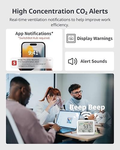 SwitchBot CO2 Detector, Air Quality Monitor Indoor, CO2 Monitor for CO2/TEMP/Humidity, Portable Carbon Dioxide Detector for Home/Car/Office/Greenhouse thumbnail 4