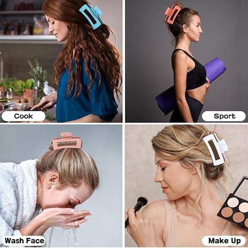 Sisiaipu 4.1 Inch Jumbo Claw Clips for Thick Hair - 12 Pcs Square Hair Accessories for Women and Girls - Dopamine thumbnail 5