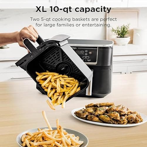 Ninja Foodi Air Fryer, 10 Qt/9.5L DualZone, 6-in-1, Black, DZ302C | Air fry, broil, roast, keep warm, dehydrate, bake, 2x5 Qt/4.7L baskets, Fits 8 lbs/3.6kg wings thumbnail 5