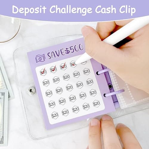 Drawelry Mini Money Saving Binder, 25 Cash Envelopes Money Saving Challenge Binder $500 $1000, Portable Savings Book Envelopes Stickers for Budgeting Planner Christmas Birthday Gift (Purple, $500) thumbnail 3