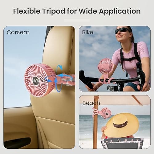 Coohea Portable Stroller Fan, 4000mAh Rechargeable Clip on Baby Fan 25H Battery Life, Head Detachable 360° Rotate Mini Fans, 4 Speed Personal Fans with Night Light for Car Seat Crib Bike Treadmill thumbnail 7