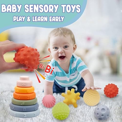 Plunack Baby Toys 6-12 Months Montessori Sensory Toys for Toddlers 3 in 1 Stacking Building Blocks Soft Infant Teething Toys Educational Learning Toys for Babies 3-6-9-12 Months Boys Girls | Food-grade Silicone, Stacking & Nesting Play, Embossed Letters, Numbers, Animals & Shapes, Washable, BPA-free, Teething Safe thumbnail 5