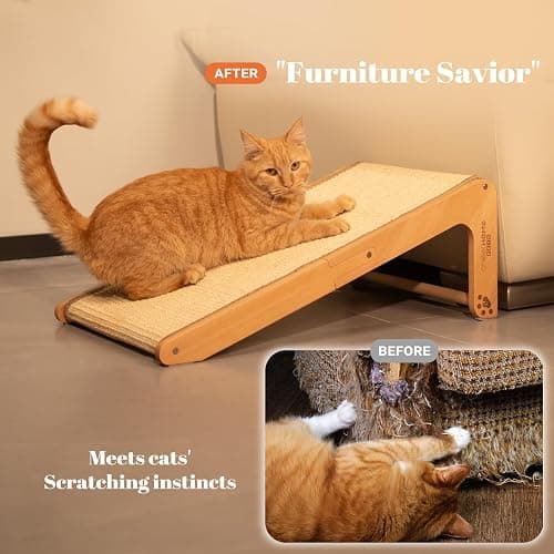 CHEERHOME PETS Sisal Cat Scratcher Ramp for Indoor Cats, 24.8" L Shape Scratching Post Climbing Vertical Cat Scratch Pad, Solid Wooden Cat Furniture(Medium) thumbnail 2