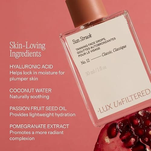 + Lux Unfiltered N°12 Sun Struck Bronzing Face Tanning Drops - Gradual Self Tanner - Natural Glow, Streak-Free, Fragrance Free - Hyaluronic Acid & Vitamin E - Vegan & Cruelty Free - Classic thumbnail 4