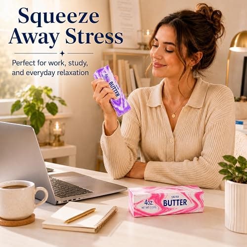 2 Pack Butter Squishy Toys, Slow Rising Squeeze Toys for Stress Relief | 2-Pack Pink & Purple Butter Squishies, Slow-Rising Squeeze Toys for Desk, Office, Study Breaks, Travel & Home thumbnail 5