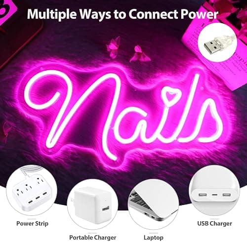 MinIeoh Nails Neon Sign, Nails LED Sign, Nail Salon Decor Open Welcome Signage Business Store Light, Nail Room Decor Beauty Salon Wall Decor Light Aesthetic Room Makeup Nail Studio thumbnail 3
