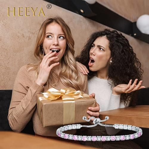 HEEYA Bracelets for Womens Sterling Silver Plated Tennis Bracelets Crystal Slider Women Bracelet Diamond Zirconia Lady Bracelet Birthday Gifts for Mum Sisters with Cards, Silver/Rose Gold thumbnail 7