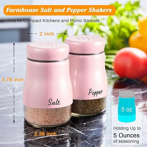 Pink Salt and Pepper Shakers Set, Bivvclaz 5 oz Salt and Pepper Dispenser with Glass Bottom, Cute Salt and Pepper Shakers for Pink Kitchen Decor and Accessories, Easy Filling thumbnail 3