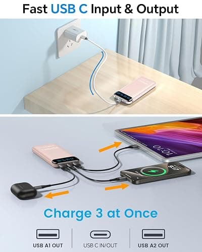 Portable Charger, 10,000 mAh Power Bank, USB C in&Out Fast Charging Battery Pack Compatible with iPhone 15/15 Plus/15 Pro/15 Pro Max, iPhone 14/13/12 Series, Samsung Galaxy etc.-Pink thumbnail 5