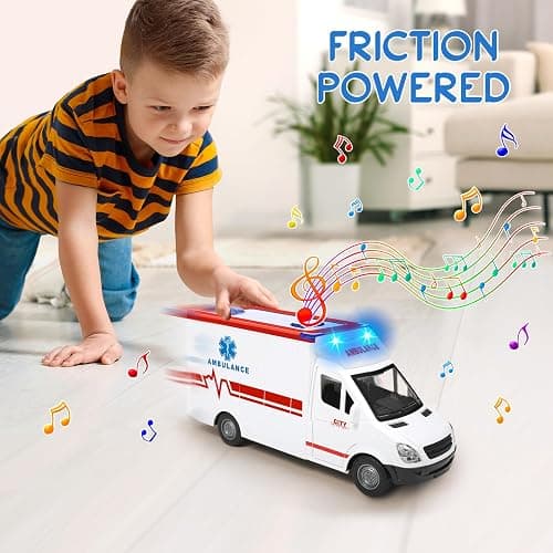 Toy Ambulance Boys Age 3-5 With 4 Different Flashing Lights & Sound, Back And Side Doors Open Friction-Powered Wheels Light Up Toy Hospital Sets Buses Birthday Gift 3 4 Year Old And Up Girl Boy Toys thumbnail 5