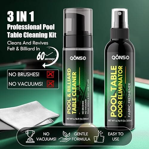 QONS Pool Table Felt Cleaner Kit, Fast Clean Green Billiard Table Felt Cleaner Spray & Odor Eliminator Kit with Cleaning Cloth, Ready-to-Use Foam & No Residue | Essential for Home & Game Rooms thumbnail 2