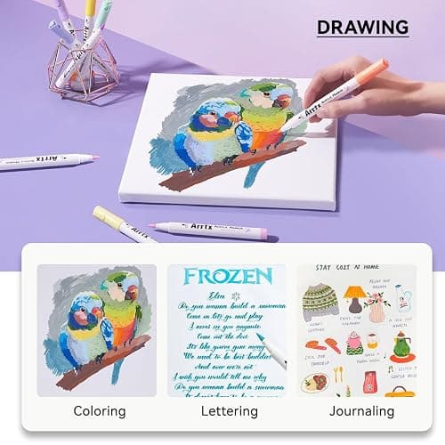 Arrtx 60 Colors Paint Markers Pens, Acrylic Paint Pens for Artists Adults Coloring Drawing Cartoon Anime Comic - Brush Tip for Rock Painting, Wood, Canvas, DIY Crafts Making Art Supplies-60B thumbnail 6