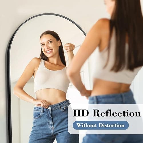 DUMOS Arched Full Length Mirror, 56"x21" Full Body Floor Standing Mirror with Aluminum Frame and Shatter Proorf Nano Glass, Modern Wall Hanging Leaning for Living Room, Home Decor, Black thumbnail 3