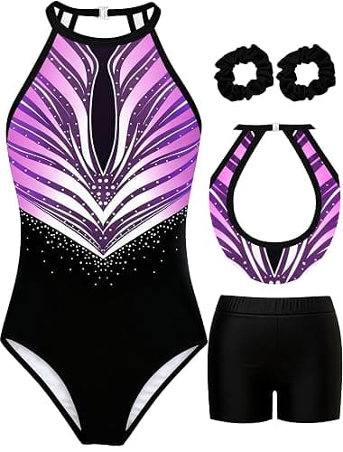 MOLLDAN Gymnastics Leotard for Girls Halter Neck Biketard Unitard Tumbling Activewear for Kids,No Diamond - Image 1