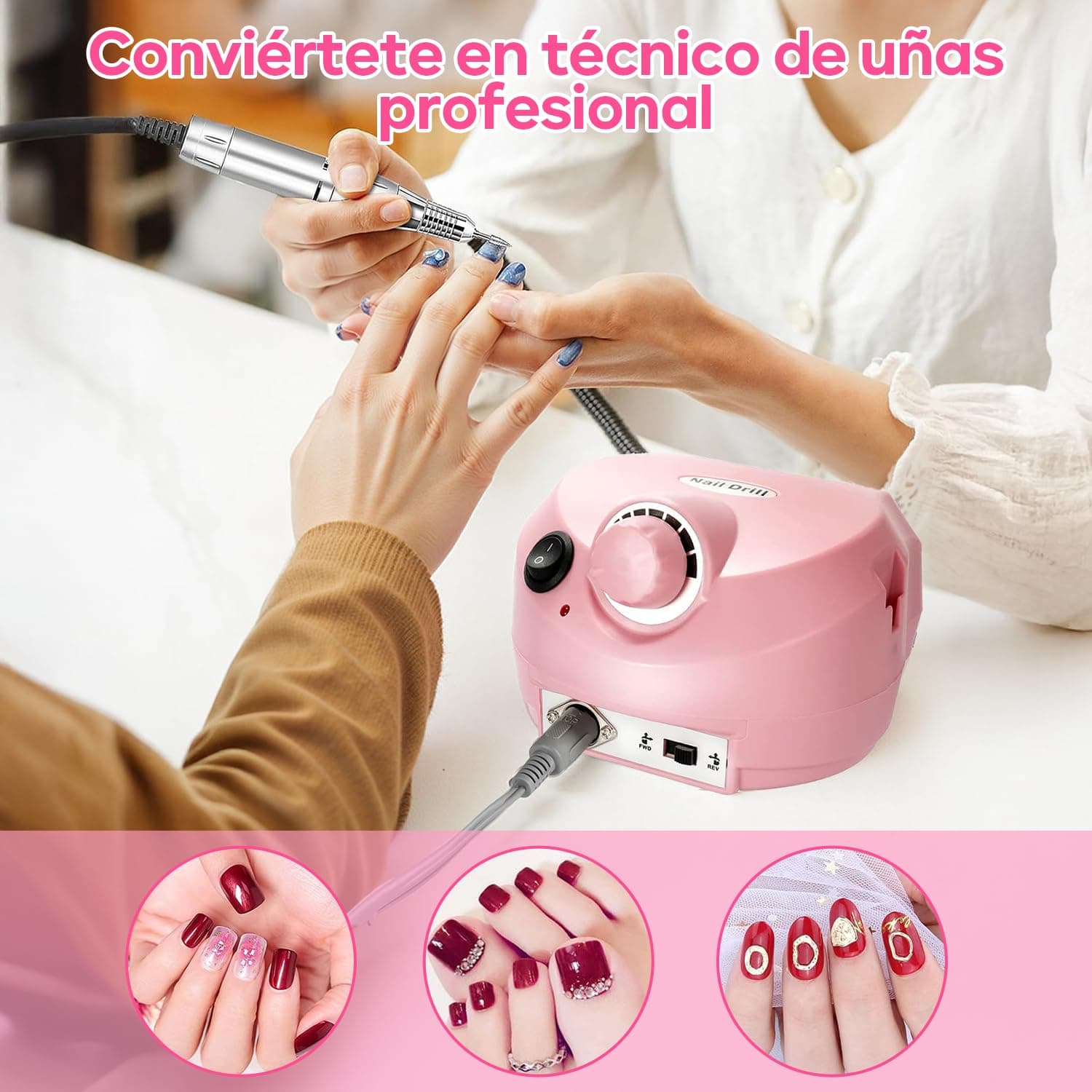 Nail Drill para Uñas Profesional,40000RPM Torno Electrico,para Uñas con 6 Tipos Cabezales de Lijado y Bandas de Lijado,Velocidad Ajustable Máquina de Lima Uñas,Manicura en casa y salón thumbnail 2