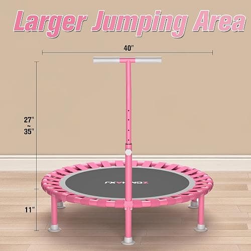 ZCMHAXJ Foldable Mini Trampoline, 40" Rebounder Trampoline for Adults & Kids, 450lbs Capacity with T-Shaped Adjustable Bar, Indoor Fitness Workout Exercise Equipment thumbnail 9