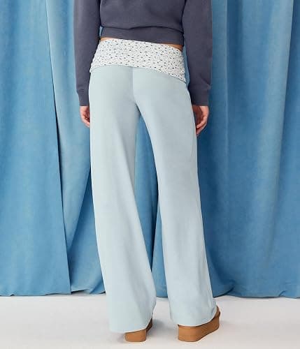 Yoawdats Fold Over Yoga Pants for Women Wide Leg Sweatpants Low Rise Flare Lounge Pant Bell Bottoms Y2K Foldover Pants thumbnail 5