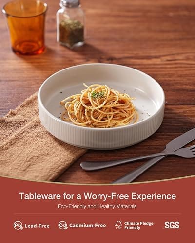 Richmount Star 7.5" Pasta Bowls Set, Salad Bowl Set of 6, Double Reactive Glaze, Stackable, Perfect for Your Friend for Housewarming, Thanksgiving, Christmas, Matte White (Full Glaze) thumbnail 4