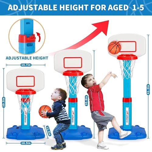 Toddler Basketball Hoop Indoor for Age 1-3, Adjustable Kids Basketball Hoops, Mini Basketball Hoop with 3 Balls for Outdoor Poolside, Birthday Christmas Sport Toys Gift for Baby Boys Girls Age 1 2 3 4 thumbnail 3