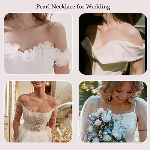 FUNEIA Dainty Pearl Necklace for Women 14K Gold Plated Faux Pearl Choker Necklaces Trendy White Silver Small Pearl Necklace Strand Wedding Prom Bridal Pearls Jewelry 14/16/18/20 Inches thumbnail 7