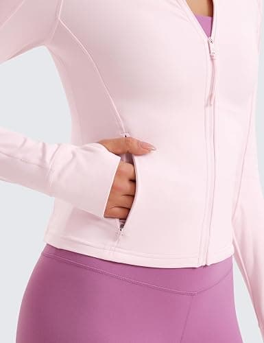 CRZ YOGA Butterluxe Waist Length Jackets for Women - Full Zip Athletic Track Tops with Thumb Holes Pockets thumbnail 3