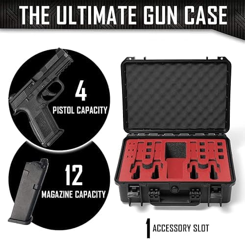 4 Pistol 12 Magazine Doro Gun Case with Custom MyCaseBuilder Foam Insert - Waterproof, Heavy Duty - Tactical Firearms, Ammunition, and Accessory Holder - 18 x 14 x 7 Inches thumbnail 4