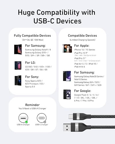 Anker Car Carplay Cable for iPhone 17 16 Pro Max Plus, Upcycled Braided USB A to USB C Car Charger Cord for Samsung Note20 and More (3FT, Black) thumbnail 7
