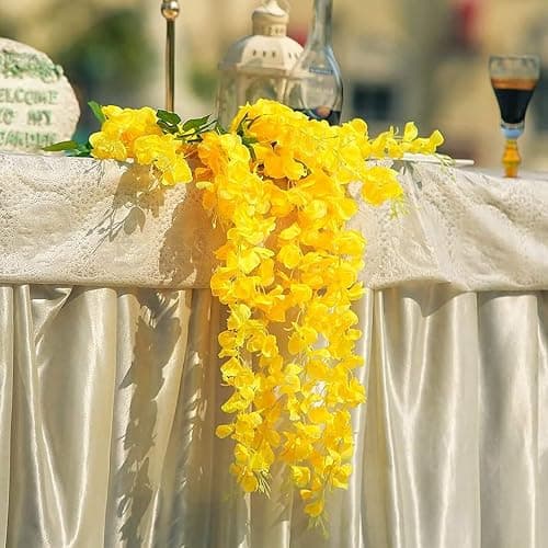40 Pack Wisteria Flower Vines Garland, 3.75 Feet Artificial Flower Strings, Fake Hanging Flowers, Silk Wisteria Garland Flowers, Wisteria Vine for Wedding, Garden, Wall Decoration (Yellow) thumbnail 6