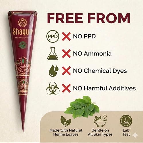 Shagun 100% Natural Henna Mehendi Cones x 12 - Ready to use Organic Pure Mehndi thumbnail 7