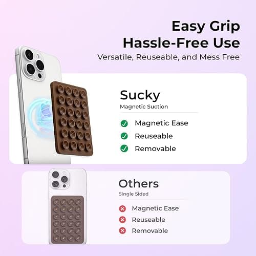 Sucky Upgraded Magnetic Suction Cell Phone Grip for MagSafe Case, Silicone Octo Cup Buddy Holder, Durable Magnet Phone Accessory for iPhone and Android (Clear) - Clear thumbnail 4