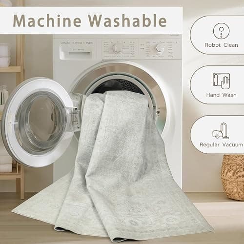 Srugn Washable Rugs 5x7 Area Rugs for Living Room,Bedroom,Large Carpets,Ultra Soft Faux Wool Retro Dining Room Rug,Non Slip&Non-Shedding Low Pile Vintage Rugs for Home Office,Concrete Grey thumbnail 4