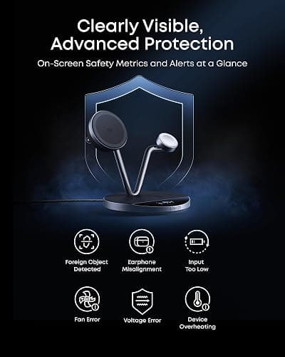 Anker Prime MagSafe Charger Compatible, 3-in-1 Charging Station, Qi2 25W Certified Wireless Charger Dock Stand, Smart Display with TEC Active Cooling, for iPhone 17, Apple Watch, AirPods, and More thumbnail 8