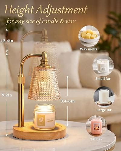 Candle Warmer Lamp with Timer,Birthday Gifts for Women Mom Home Decor | Adjustable Height Dimmable,Office Bedroom Dorm Living Room Decor,House Warming Gifts for New Home,Wax Melt Warmer,Gold thumbnail 3