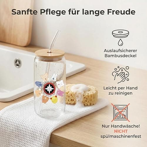 XIAZHDZ Korea Pop Merch 500 ml Glasbecher – Korea Pop Merch Fan Cup für STAYs | Glas mit Bambusdeckel & Glashalm Trinkbecher für Kaffee, Eistee & Bubble Tea thumbnail 8
