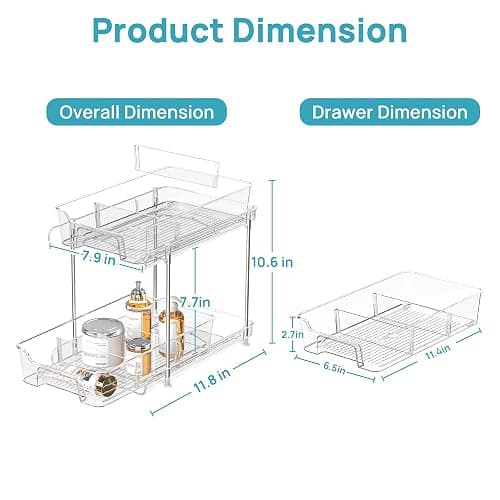 Vtopmart 4 Pack 2 Tier Bathroom Under Sink Organizers and Storage, Clear Kitchen Pantry Organization, Pull Out Medicine Cabinet Organizer with Movable Dividers thumbnail 2
