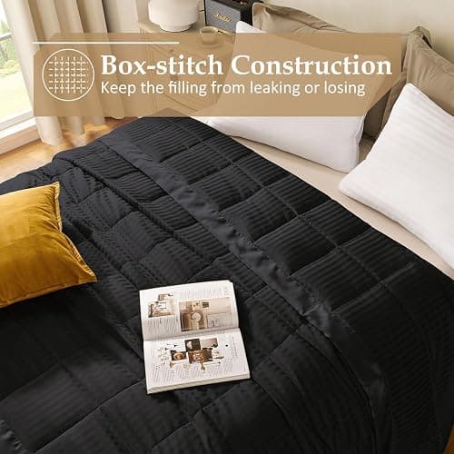downluxe Lightweight Queen Down Alternative Blanket with Satin Trim,Black,90 X 90 Inch thumbnail 4