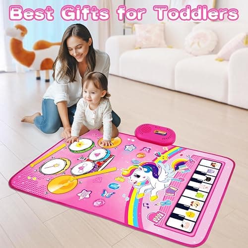Toys for 1 Year Old Girl Gifts: Baby Music Mat Toddler Toys Age 1-2 - 3 in 1 Piano Drum Animal Touch Unicorn Toy - Infant Musical Toy 12-18 Months Babies Birthday Easter Gifts for 1 2 3 Year Old Girls thumbnail 7