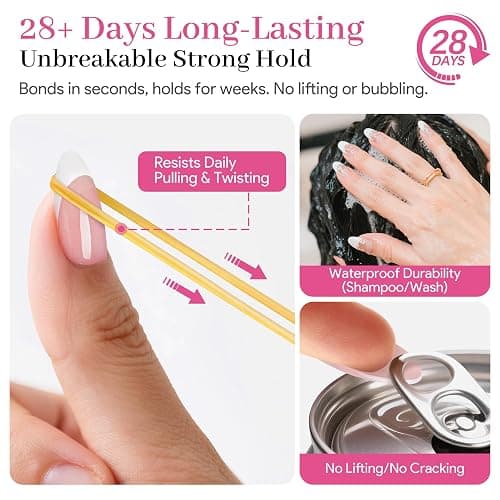 QIEK No-Lamp Nail Glue & Remover Set for Press Ons, 10ml Quick Dry 28 Days Super Strong Hold Glue on Nails, 10g Gentle Easy Removal with Tools Set for Beginner DIY Home, Not for Gel Polish Base Coat thumbnail 7
