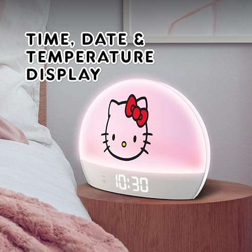 Hello Kitty Sunrise Alarm Clock - Multicolor Lights, USB Charging, LED Display, and Snooze Function thumbnail 3