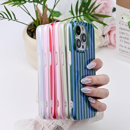 SleekCover Compatible with iPhone 14 Pro Case,Cute Aesthetic Striped Pattern Cover for Women Girls,Soft TPU Shockproof Protective Stylish Kawaii Case for iPhone 14 Pro 6.1",Pink/Yellow thumbnail 3