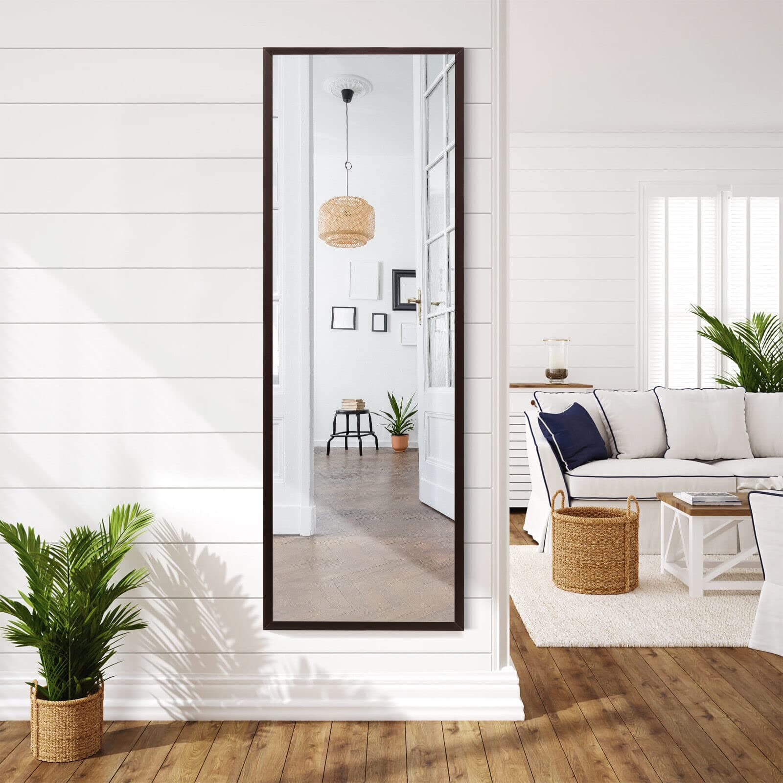 Giantex Full Length Mirror for Wall, Iron Thin Frame, Over The Door Mirror with 2 Sets of Height Adjusting Hanging Hooks for Bedroom, Bathroom, Dorm, Entryway, Easy Assembly, Coffee thumbnail 9