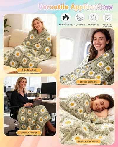 Coopay Crochet Blanket Kit for Beginners, All-in-One Granny Square Blanket Kit with Step-by-Step Video & Enough Yarns - Master Granny Square Crocheting Easily, Ideal Gift for Craft Lovers (Camel) thumbnail 2