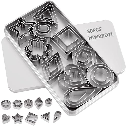 HIWRBDTI 30PCS Mini Cookie Cutters Shapes Set with Box for Kids, Small Stainless Steel Star Triangle Cookie Cutter Variety Pack, for Tiny Polymer Clay, Fruit - Image 1