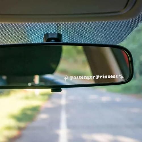 Heqxwl Rear View Mirror Sticker Set 3PCS Vinyl Message Decals for Car Interior Minimal Text Design Daily Reminder Gift for Drivers (White, Passenger Princess) - Image 1