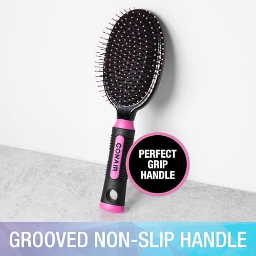 Conair Salon Results Hairbrush - Men and Women - Detangling Hair brush - ideal for curly or straight styles - features wire bristles and cushion Base - Pink/Black thumbnail 3