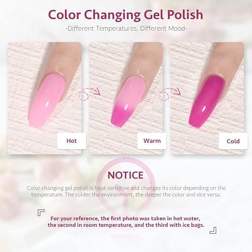 GAOY Color Changing Gel Nail Polish Set, 6 Temperature Mood Changing Colors Red Pink Purple, Soak Off UV Light Cure Gel Polish for Salon and Nail Art DIY at Home thumbnail 2