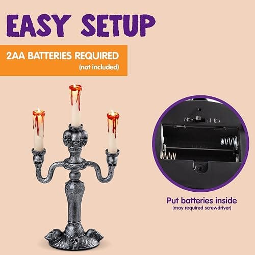JOYIN 2 Pcs Skull Candelabra Halloween Decorations Indoor LED Lights Flameless Candles Holder, Scary Haunted House Mansion Decor for Table Home Party thumbnail 3