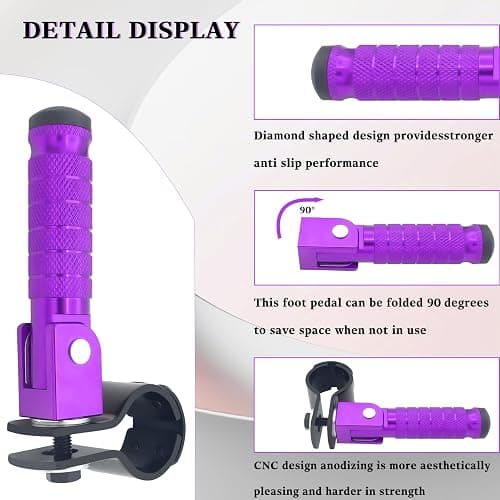M8 Motorcycle CNC Aluminum 90 Degree Folding Rearsets Folded Motorbike Footrest Bicycle Footpegs Foot Pegs Pedal Universal (Purple) thumbnail 2