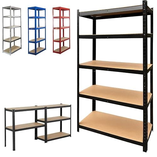 Garage Shelving Units - Heavy Duty 5 Tier Black Adjustable Shelving Shelf Racking Unit Storage Rack - 175KG Per Shelf - Metal Shelves Boltless Rack for Workshop, Shed, Office - 150cm x 70cm x 30cm - Image 1